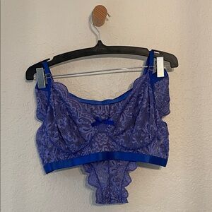 Lace Bralette and Panty Set in Blue